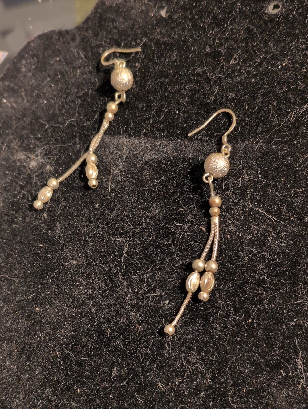 Silver-Tone Beaded Dangle Earrings - Pearlescent Accents